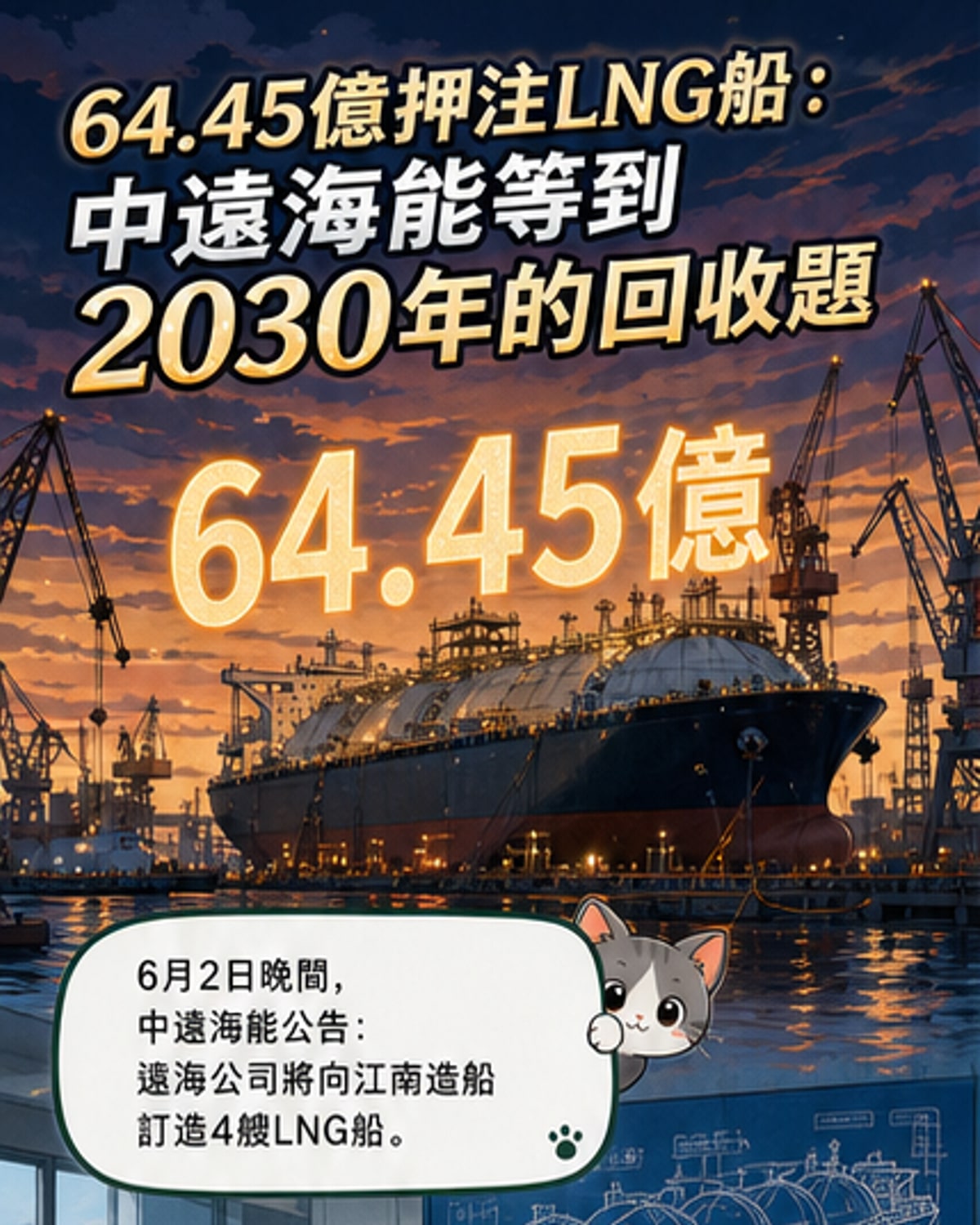 中遠海能砸64億造4艘LNG船