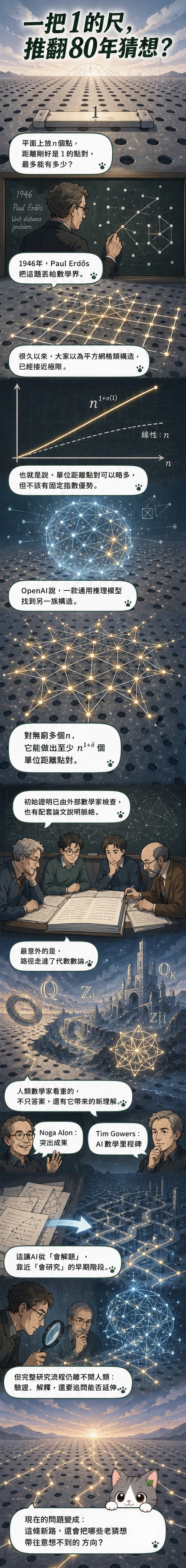 AI生成的數學網格圖案,點與點之間以單位距離連接,象徵AI突破傳統幾何構造