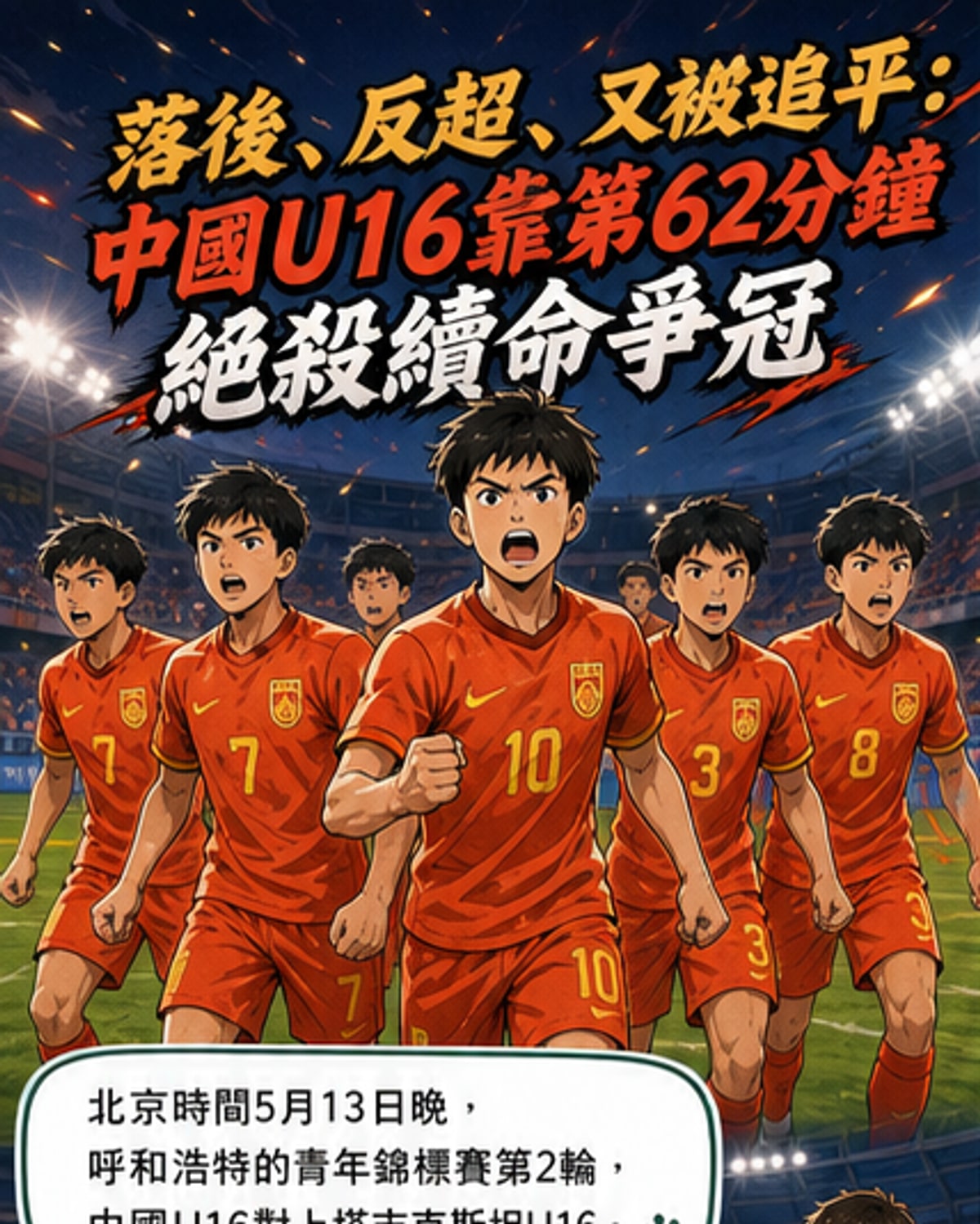 U16男足逆境取勝，3-2擊敗塔吉克