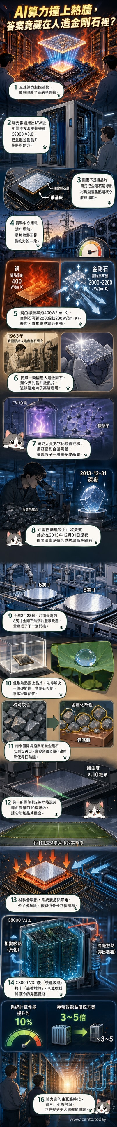 一塊芯片上敷著微型散熱片,背景為藍色科技光效,象徵高效導熱與冷卻系統