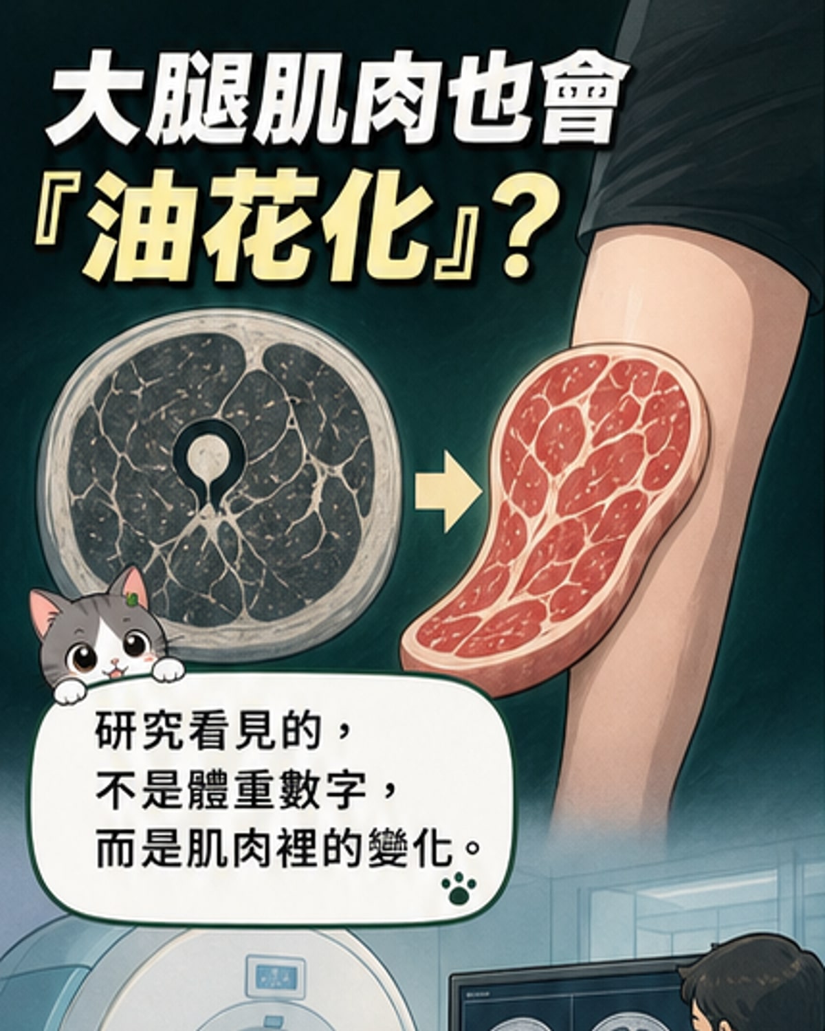 大腿肌肉竟現牛排油花紋