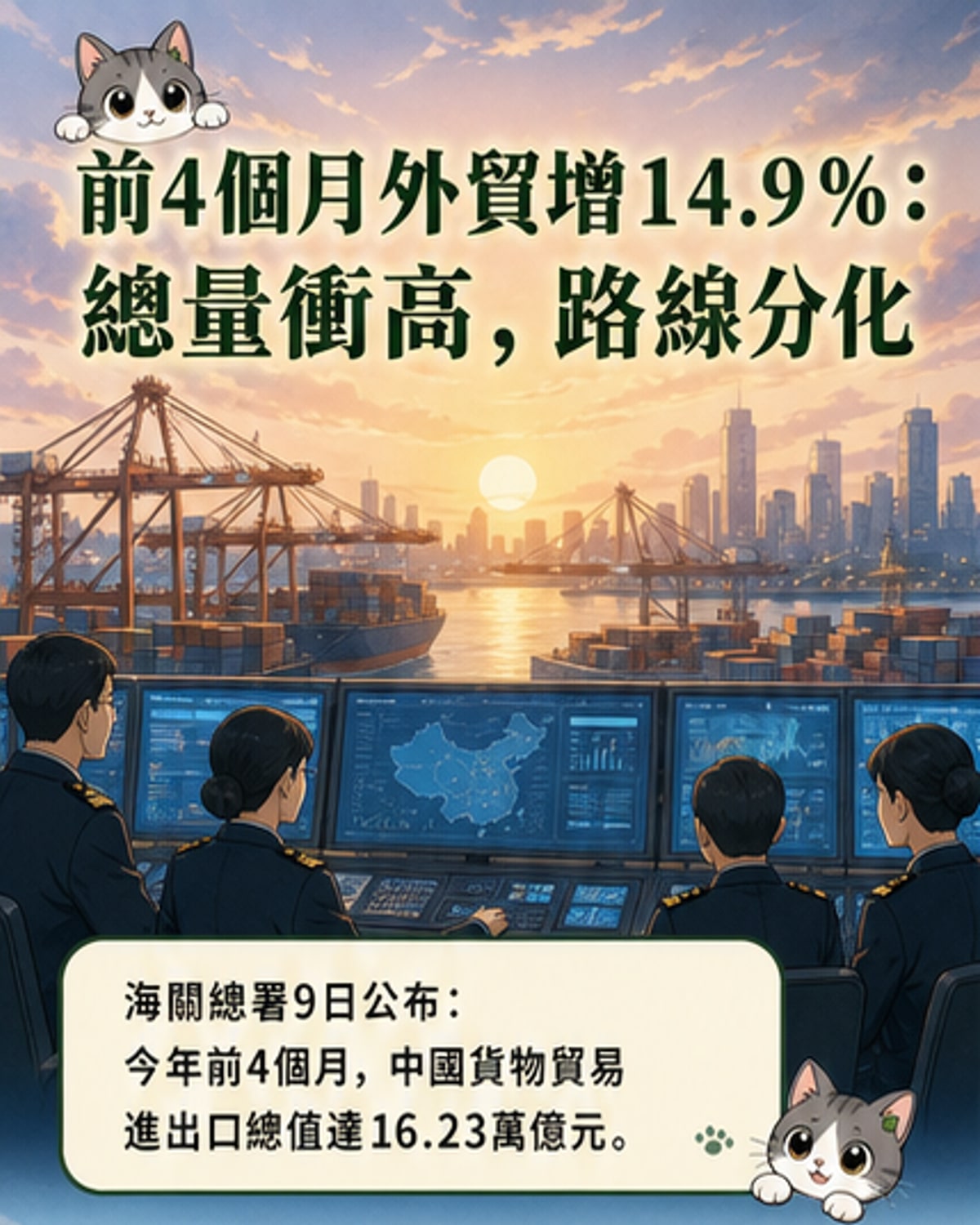前4月中國外貿進出口增14.9%
