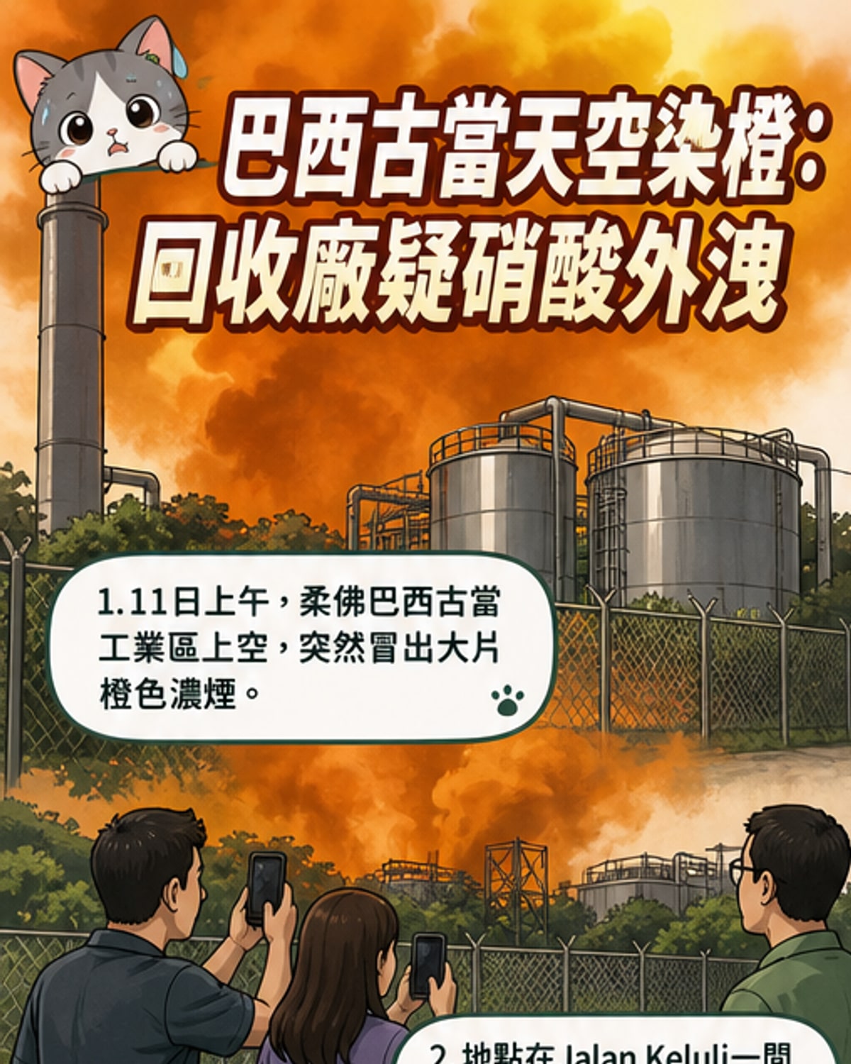 回收廠化學品外洩 天空染成橙色