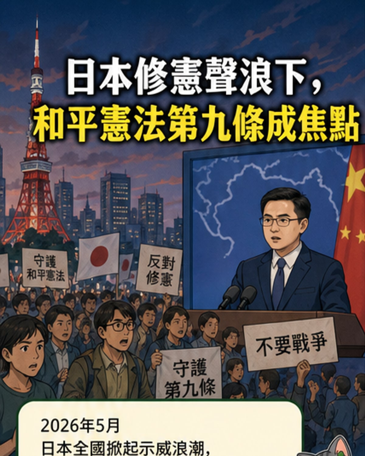 日本修憲抗議湧現數萬人聲浪