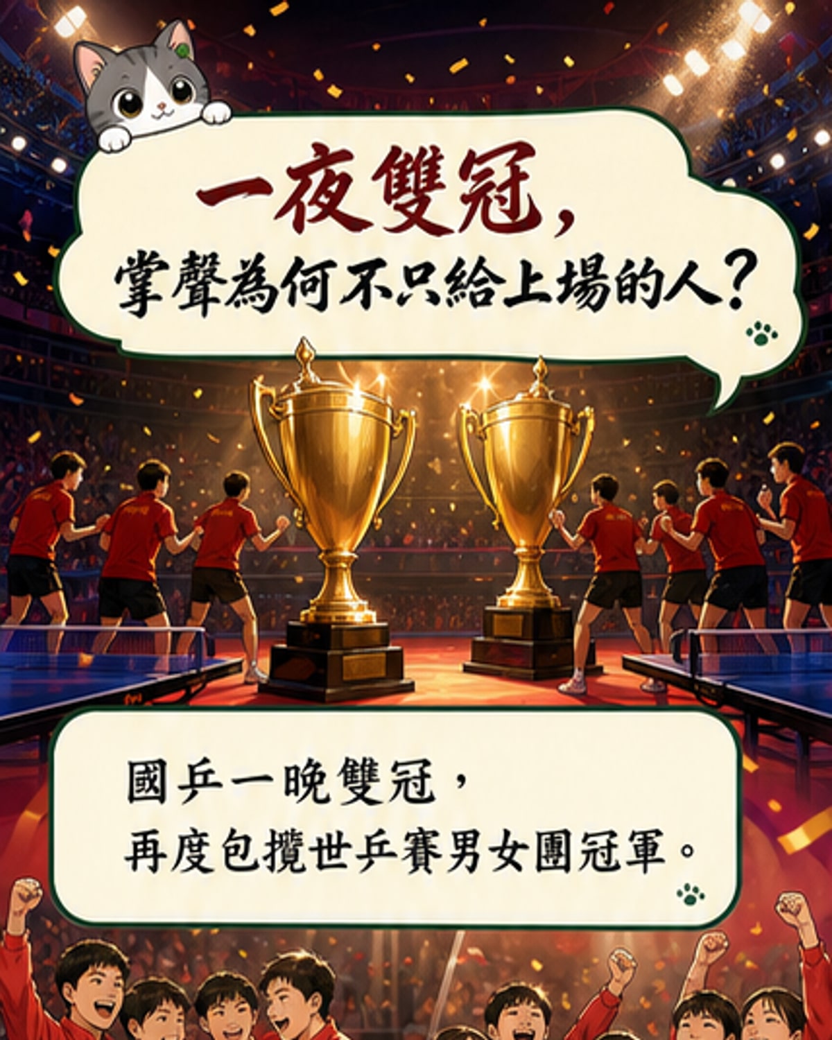 國乒一晚雙冠，團體榮耀屬於每個人