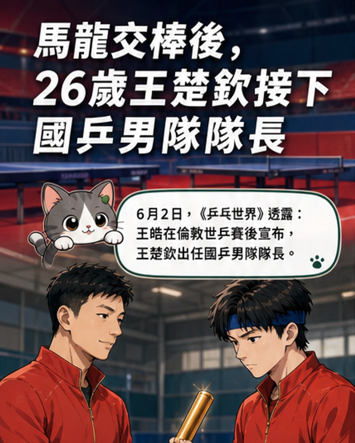26歲王楚欽接棒馬龍成男乒新隊長