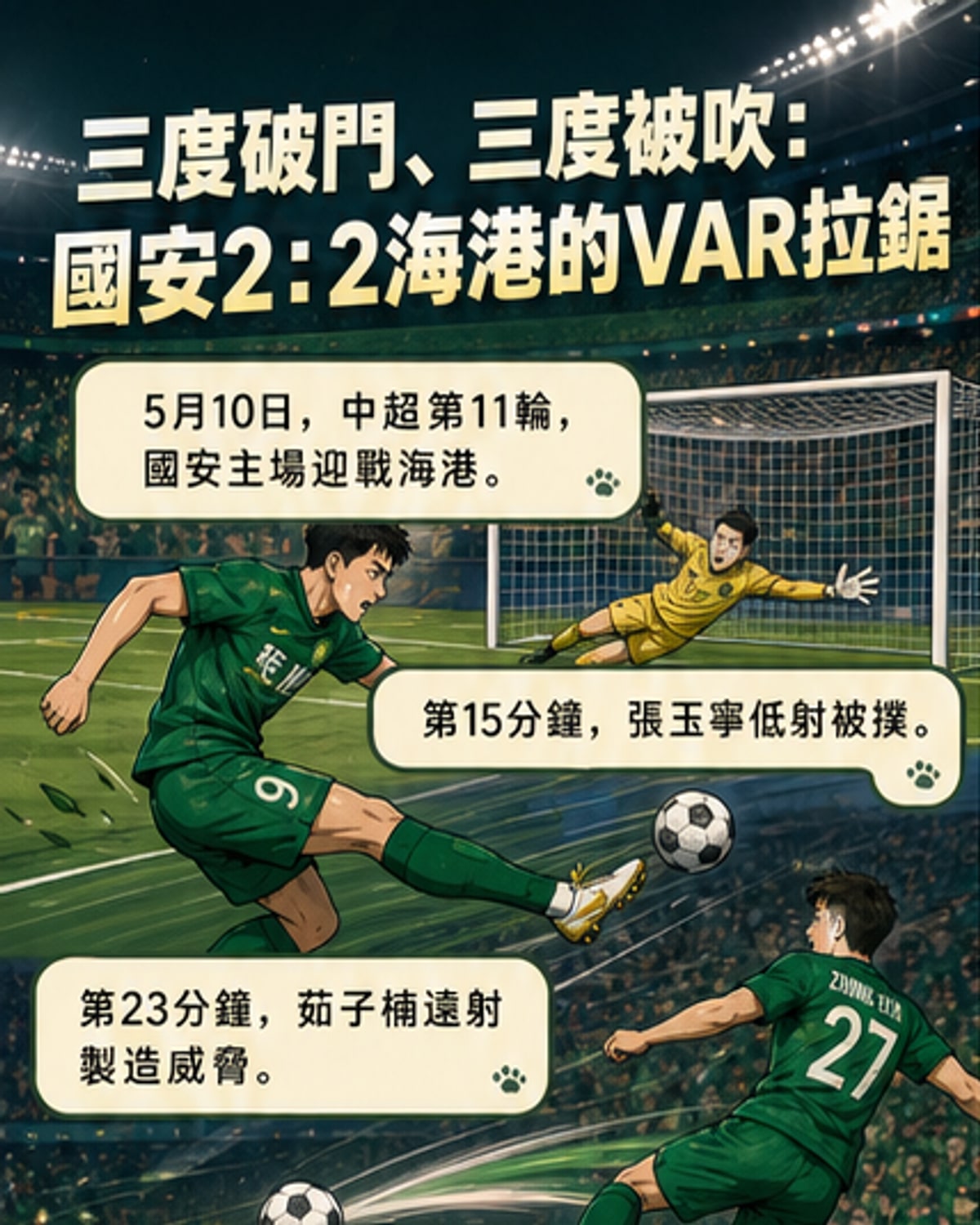 國安三度破門被吹,最終2比2逼平海港