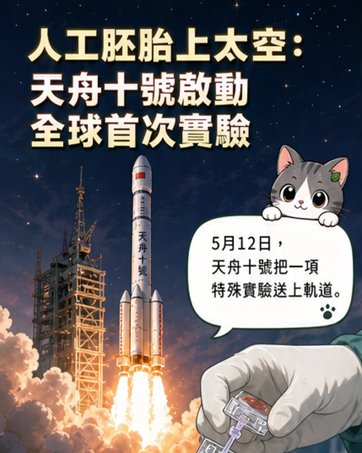 全球首例!人工胚胎升空實驗