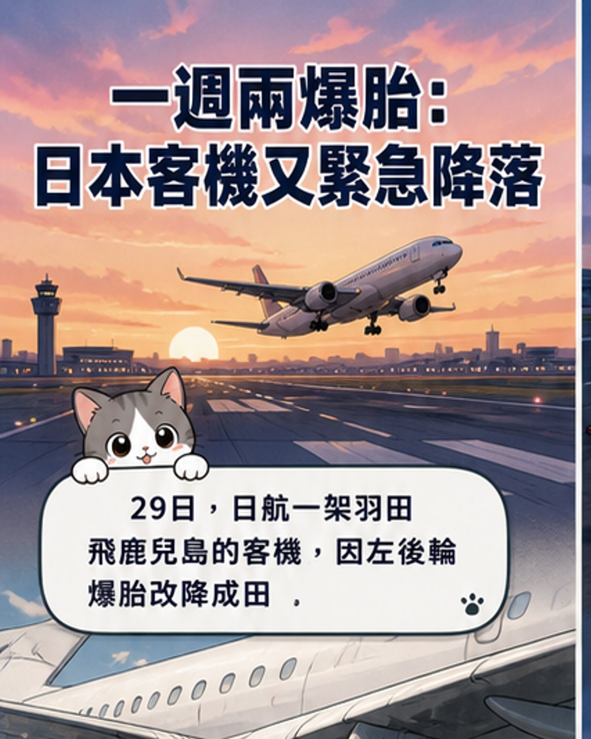 日航客機因輪胎爆裂緊急降落