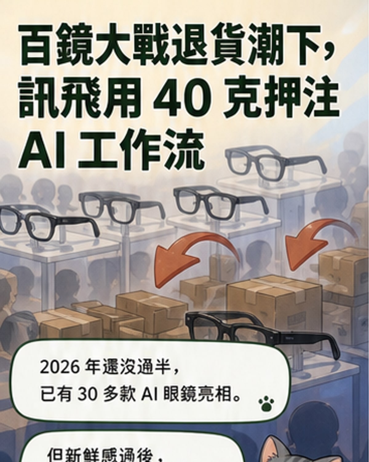 訊飛AI眼鏡 40克輕量化登場