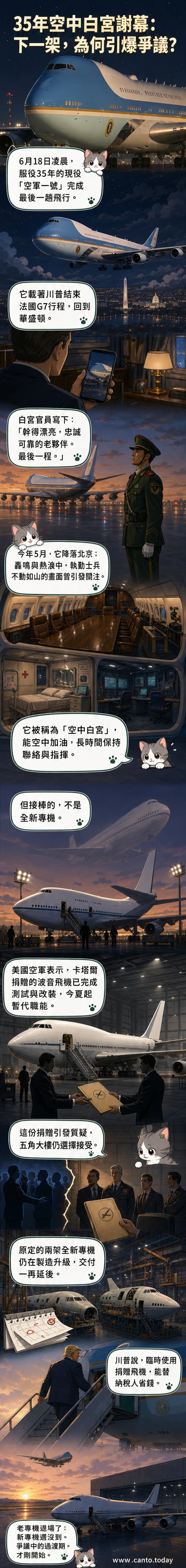 一張展示美國前總統專機「空軍一號」在機場停靠的圖片,背景為藍天,機身上有明顯的藍白紅塗裝與「UNITED STATES OF AMERICA」字樣。