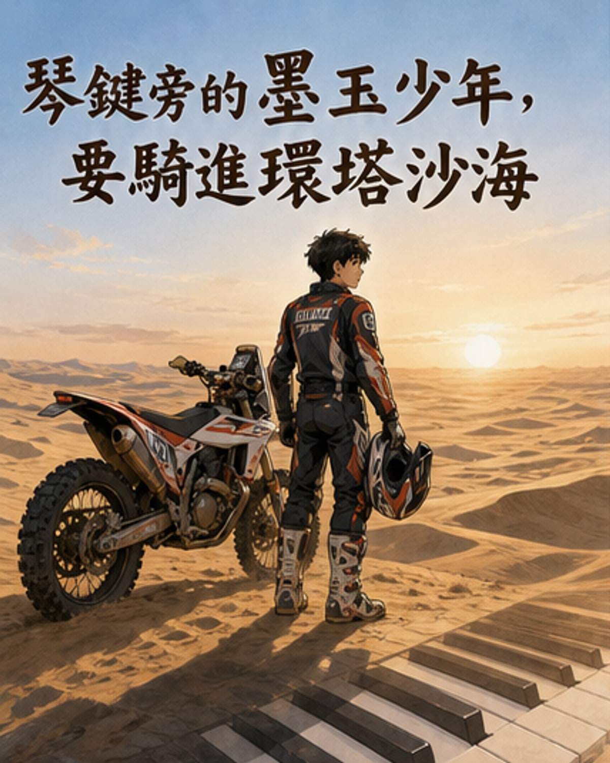墨玉少年騎摩托逐夢環塔