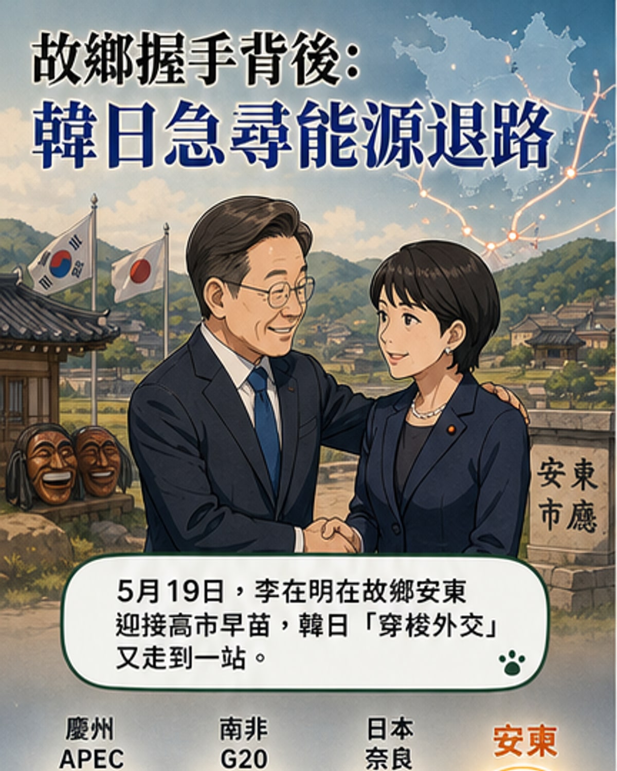 韓日首腦故鄉會晤 能源合作升溫