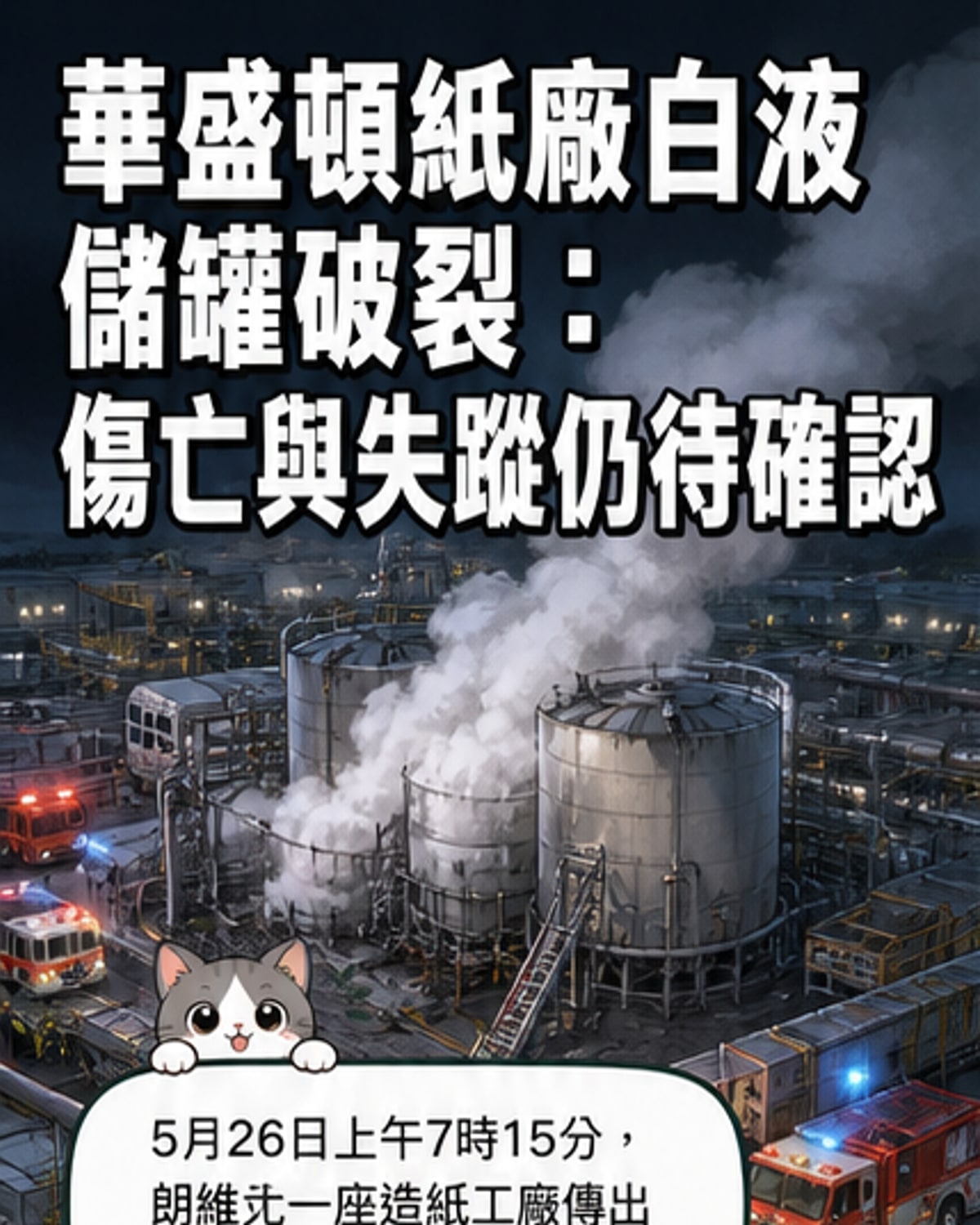 華盛頓州工廠化學儲罐破裂
