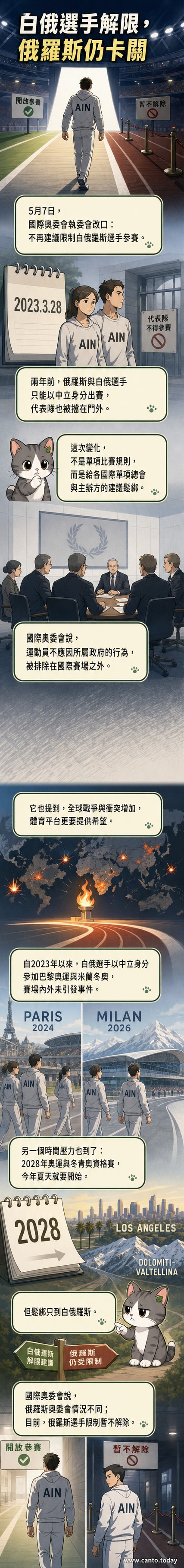 國際奧會標誌下,一名白俄羅斯運動員以中立身分站在頒獎台旁,背景為國際賽事場景。
