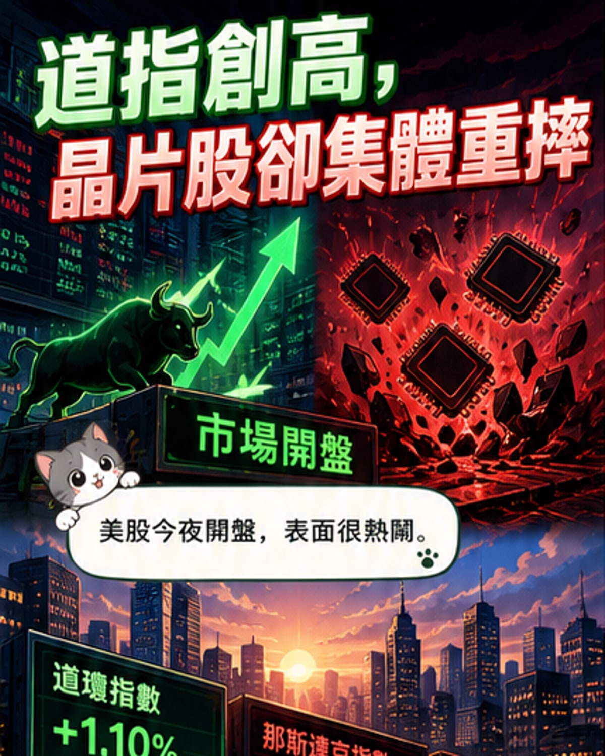 美股科技股分化，博通財報後重挫