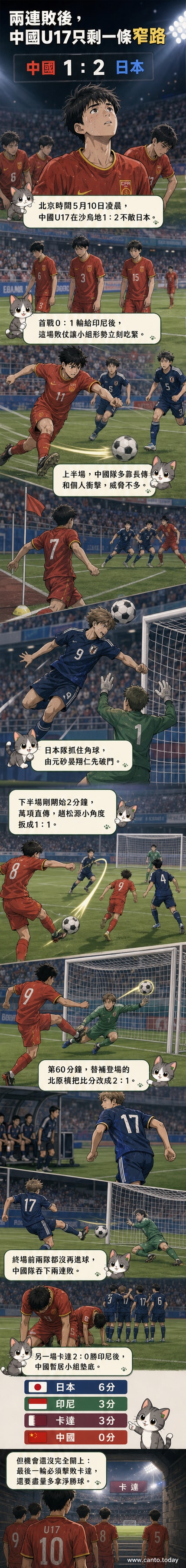 U17亞洲盃賽場上,中華隊與日本隊激烈對決,球員在雨中奮力奔跑的畫面
