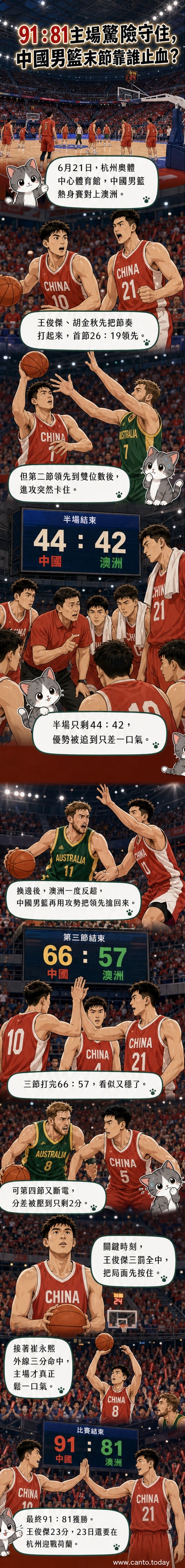 杭州奧體中心體育館內，中國男籃球員在熱身賽中對陣澳大利亞隊，現場觀眾熱烈吶喊。
