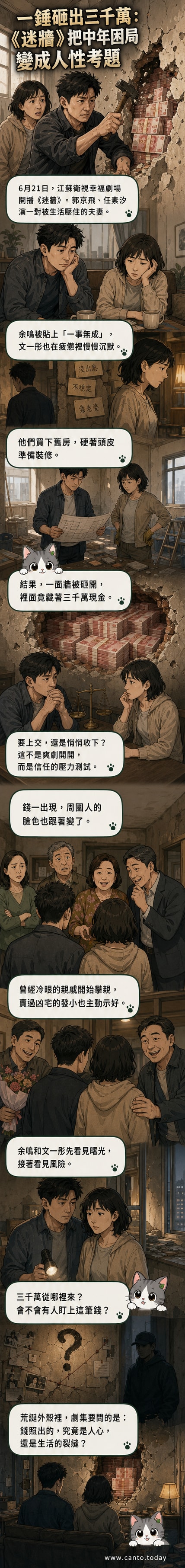 郭京飛與任素汐飾演的夫妻站在破損的牆前，地上散落鈔票，神情複雜。