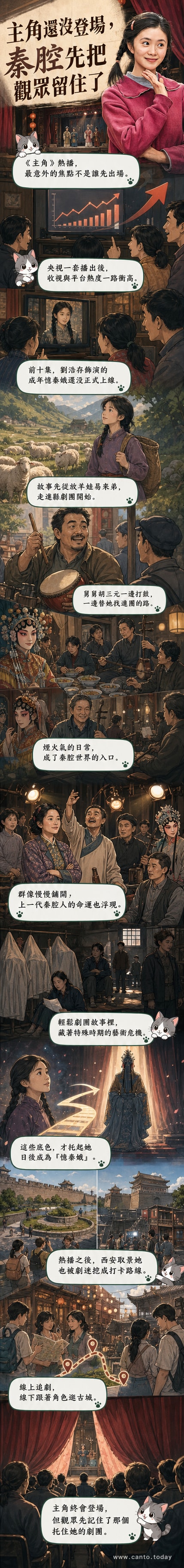 《主角》劇照:張嘉益飾演的舅舅胡三元在劇團中指導外甥女,背景為復古的陝西戲台與排練場景