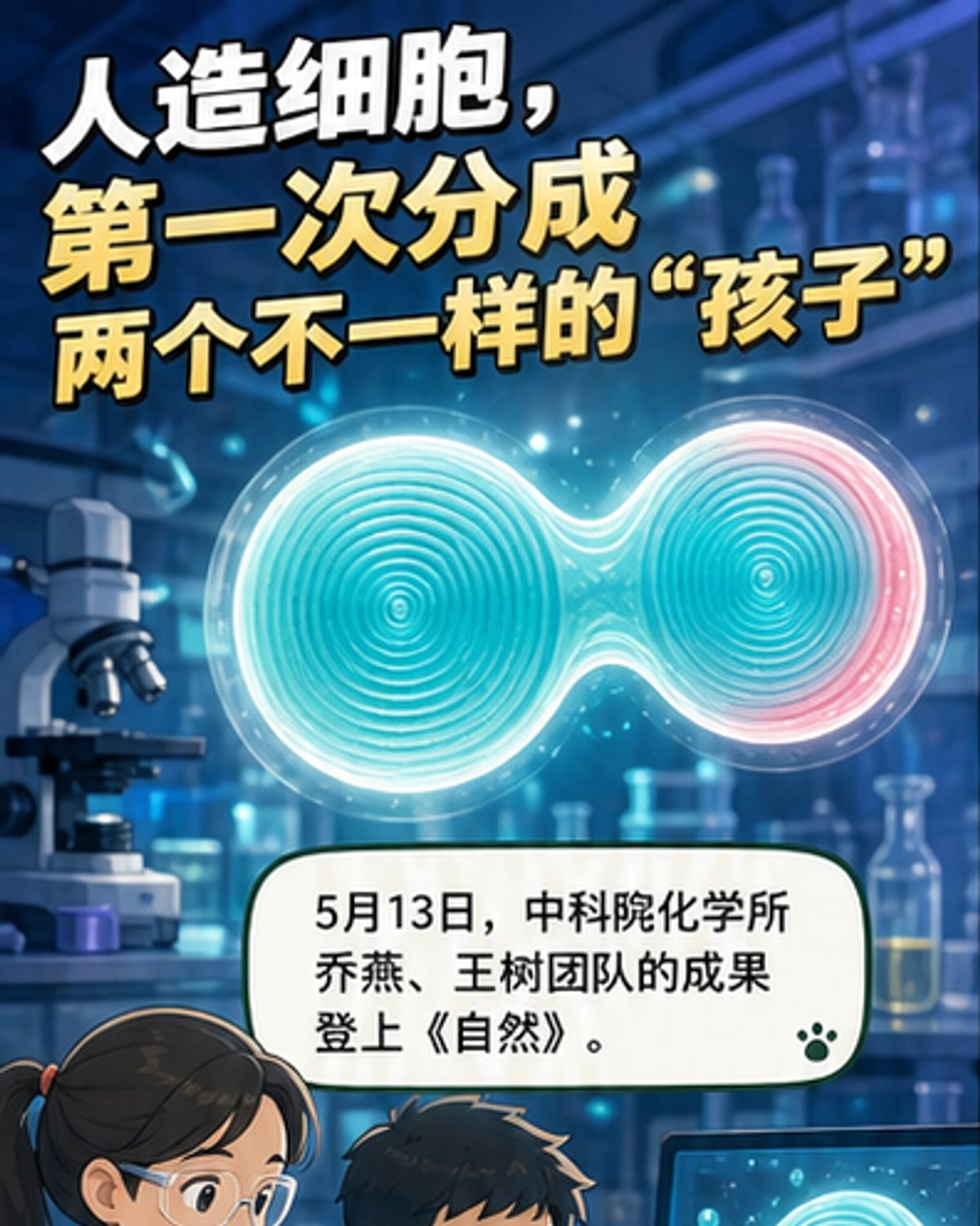 人工细胞首次实现不对称分裂