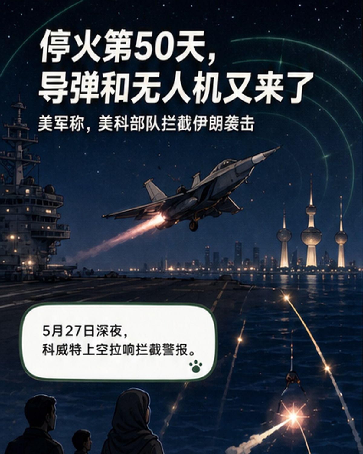 美军与科威特拦截伊朗导弹与无人机