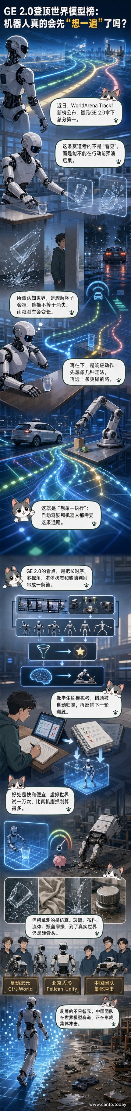 智元GE 2.0在WorldArena榜单登顶，展示AI机器人在虚拟环境中模拟物理世界的过程