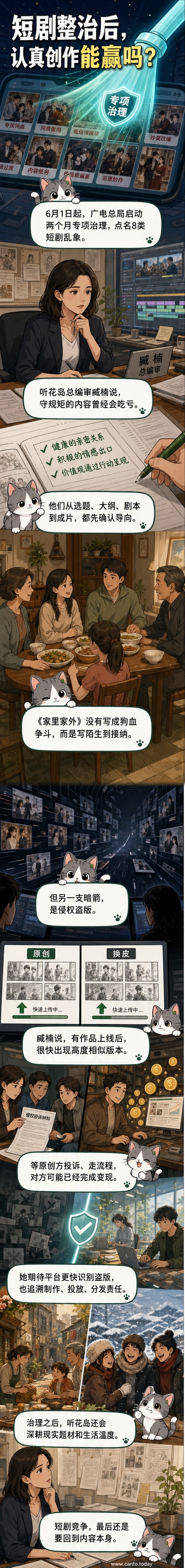 听花岛总编审臧楠接受采访,讲述短剧创作中的内容标准与版权挑战
