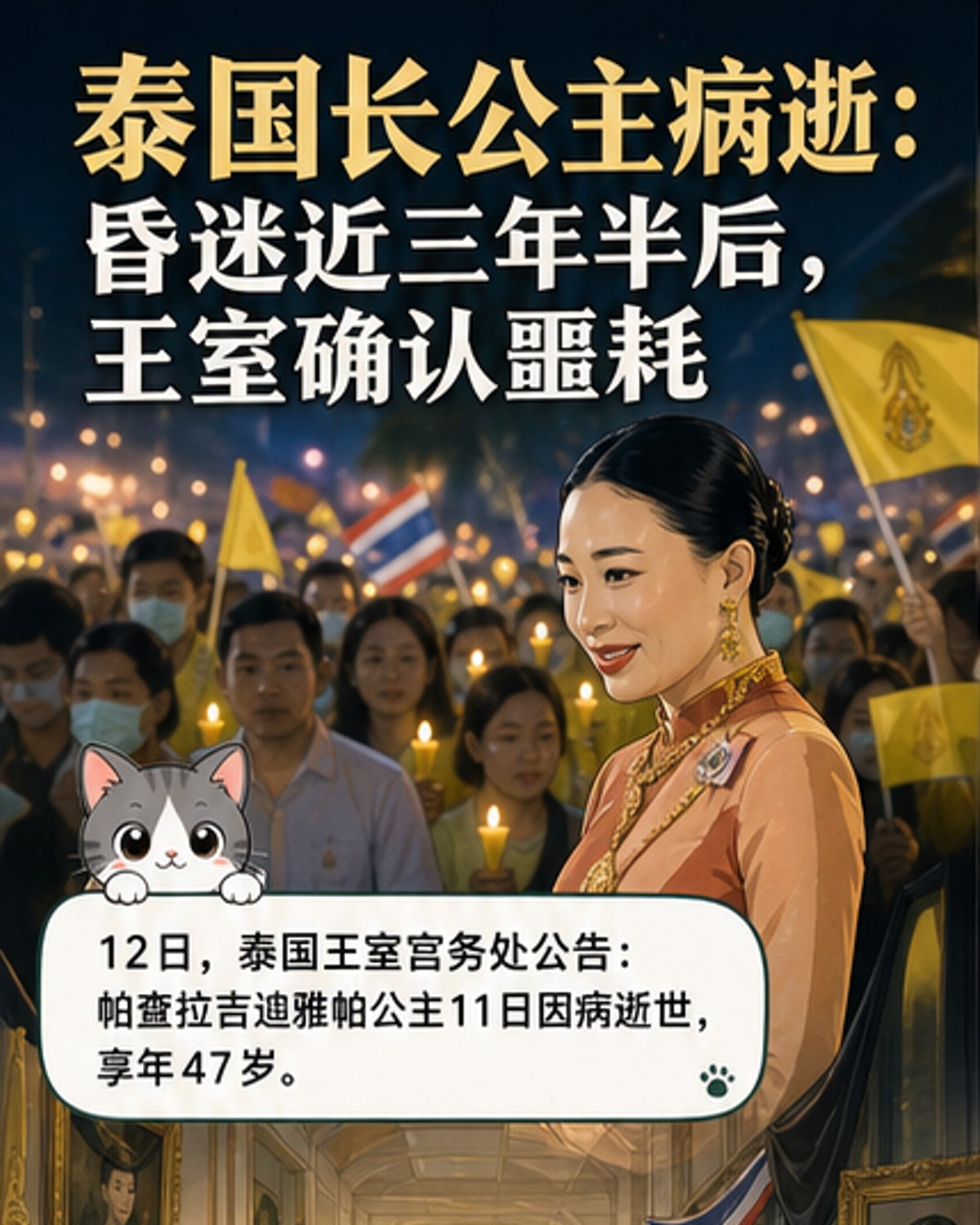 泰国长公主帕查拉吉迪雅帕的官方肖像,身着正式礼服,佩戴勋章