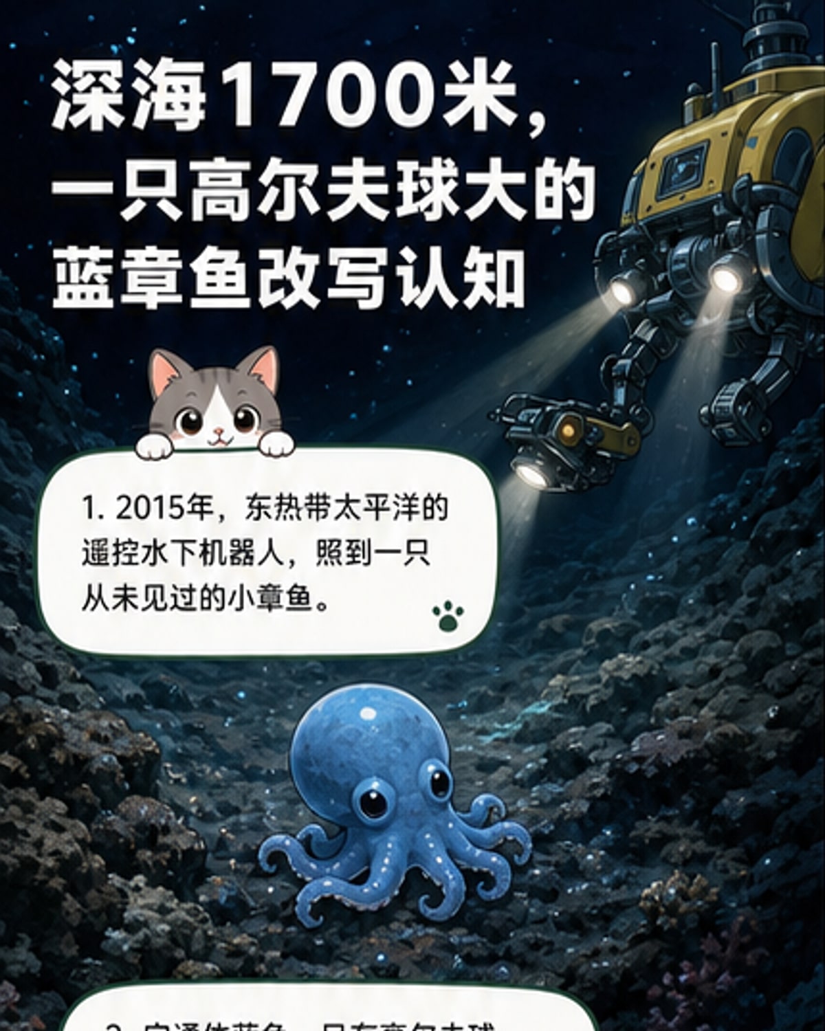 太平洋深海发现蓝色小章鱼
