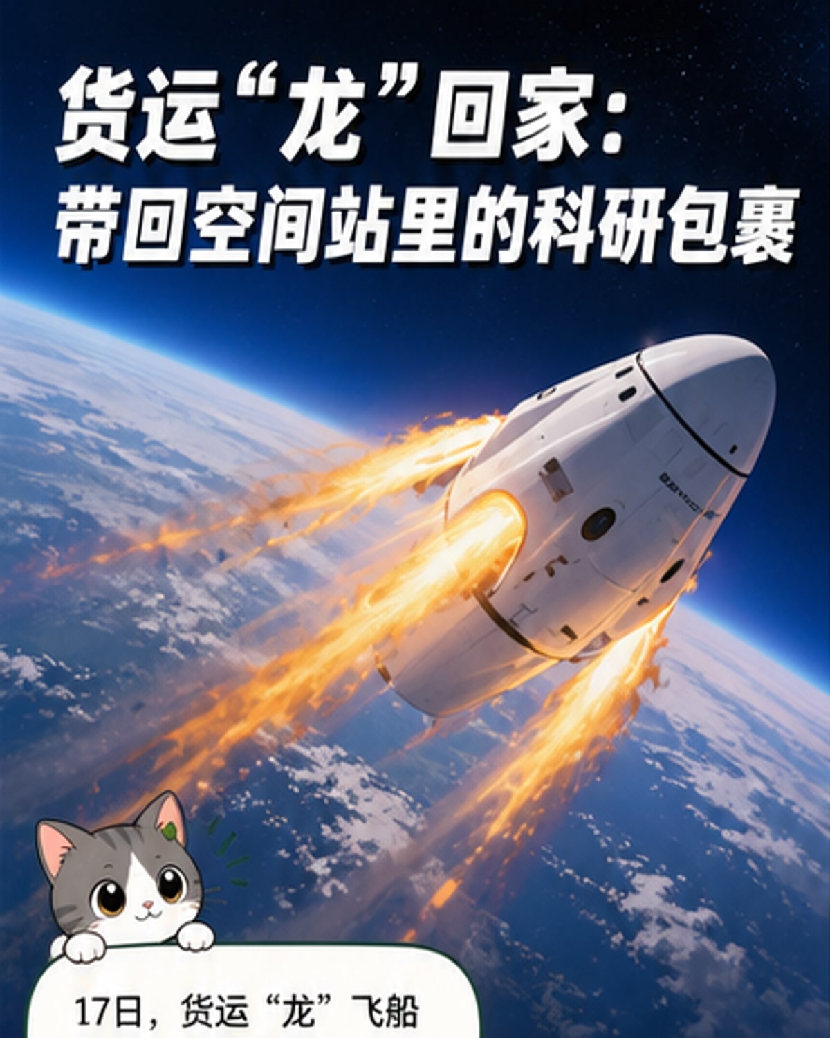 货运龙飞船在海面漂浮,被回收船接近,背景是晴朗天空