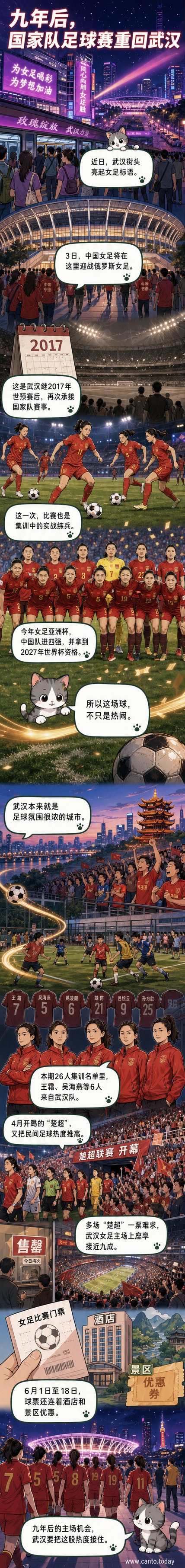 武汉街头紫粉色女足宣传标语与球迷看台场景拼接图，背景为五环体育中心外景