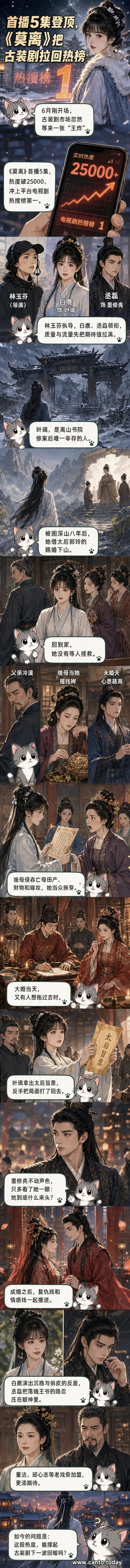 电视剧《莫离》海报，白鹿饰演的叶璃身着古装立于山门前，眼神坚定，身后是云雾缭绕的古老建筑群。