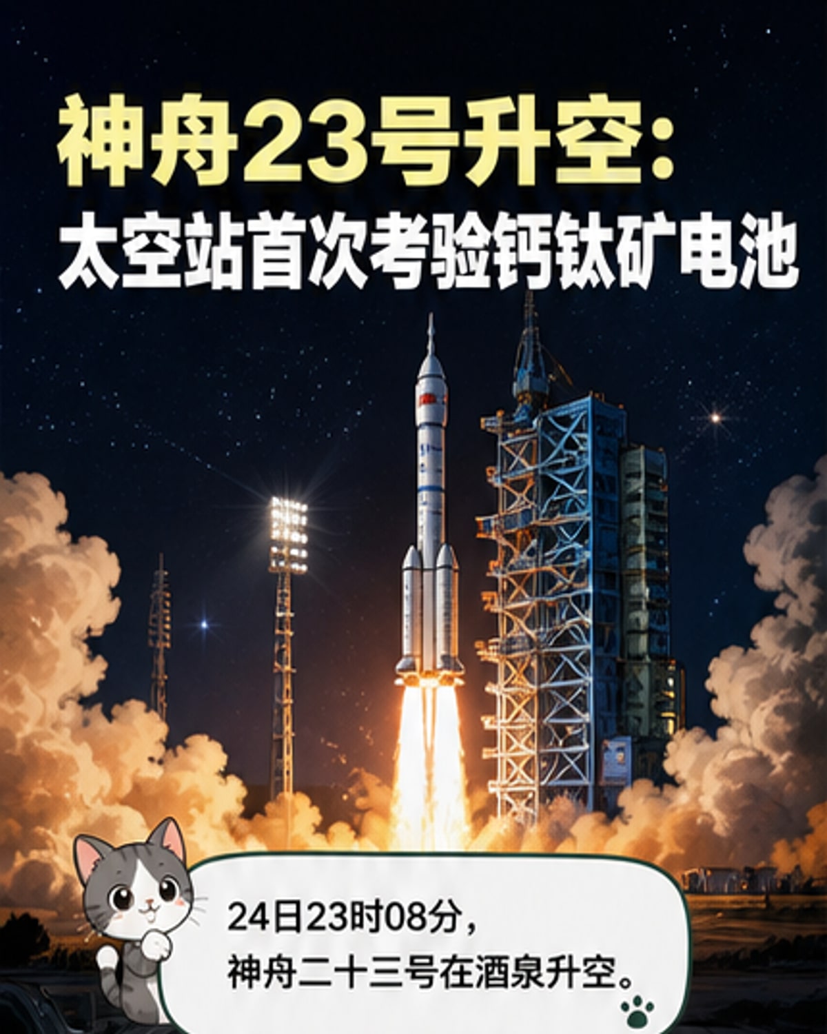 神舟23号升空 首试钙钛矿电池
