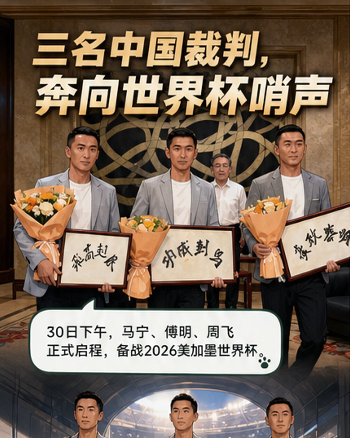 中国三名裁判出征2026世界杯