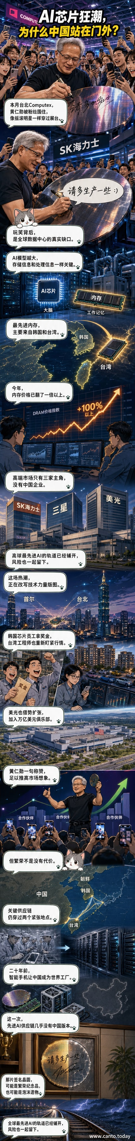 黄仁勋在SK海力士展台签名的内存晶圆,背景是Computex展会的热闹场景