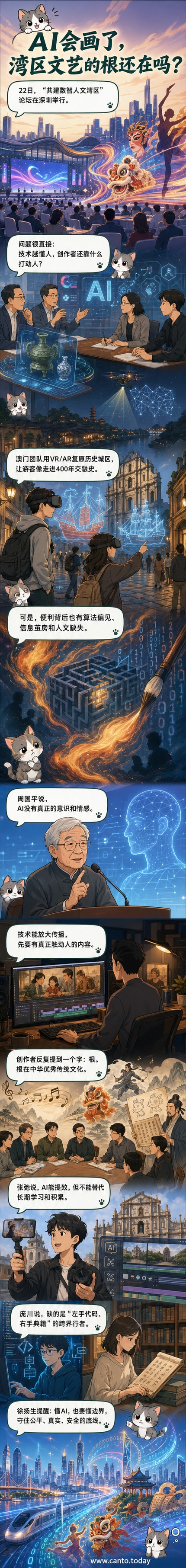 数字投影中的岭南舞狮与无人机在湾区夜空交织,象征科技与传统文化的融合