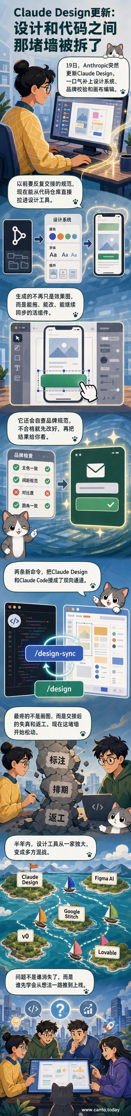 Claude Design界面示意图,展示设计师与程序员协作的未来场景