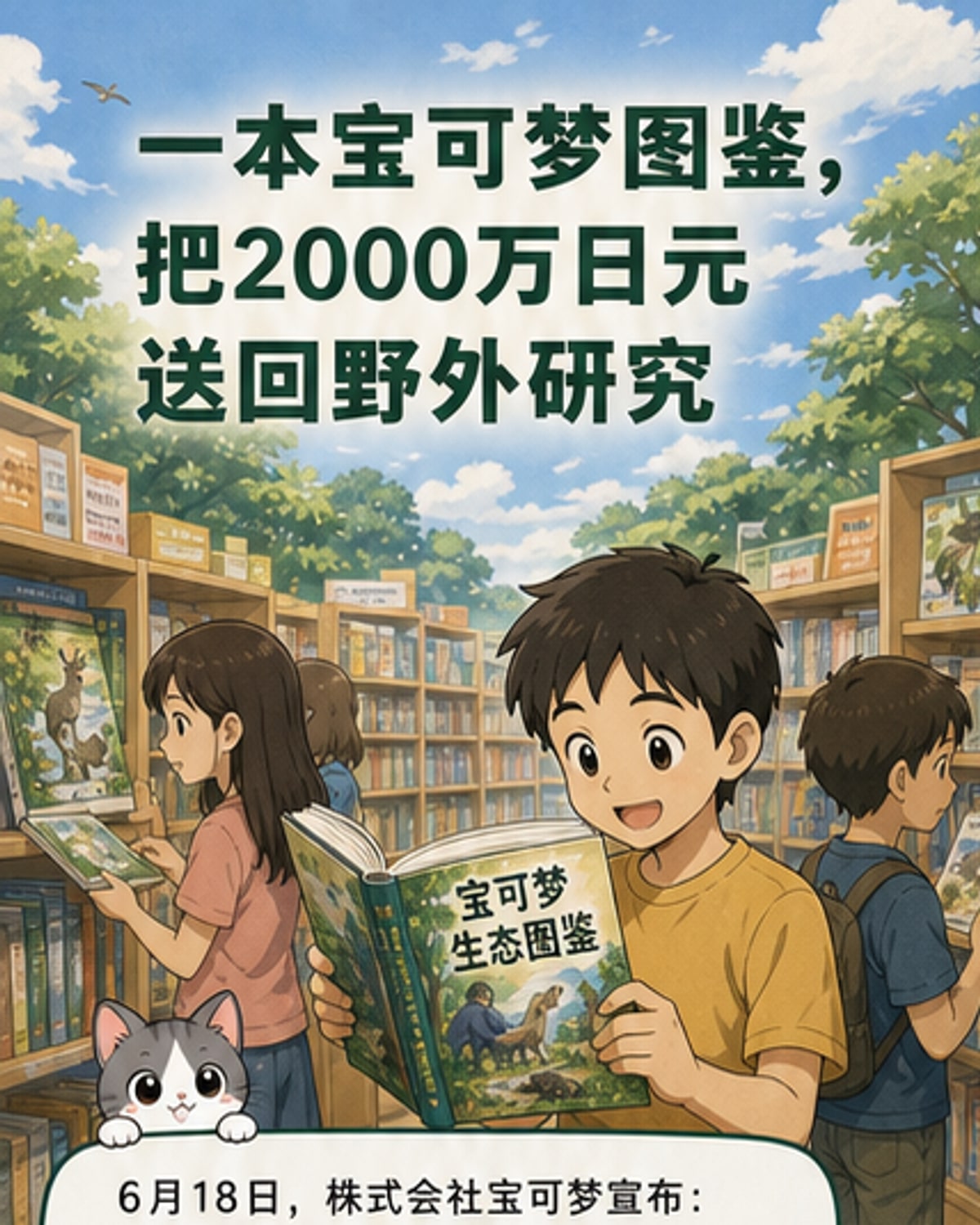 《宝可梦生态图鉴》封面与野生动物追踪设备并列展示，象征虚拟与现实生态研究的连接