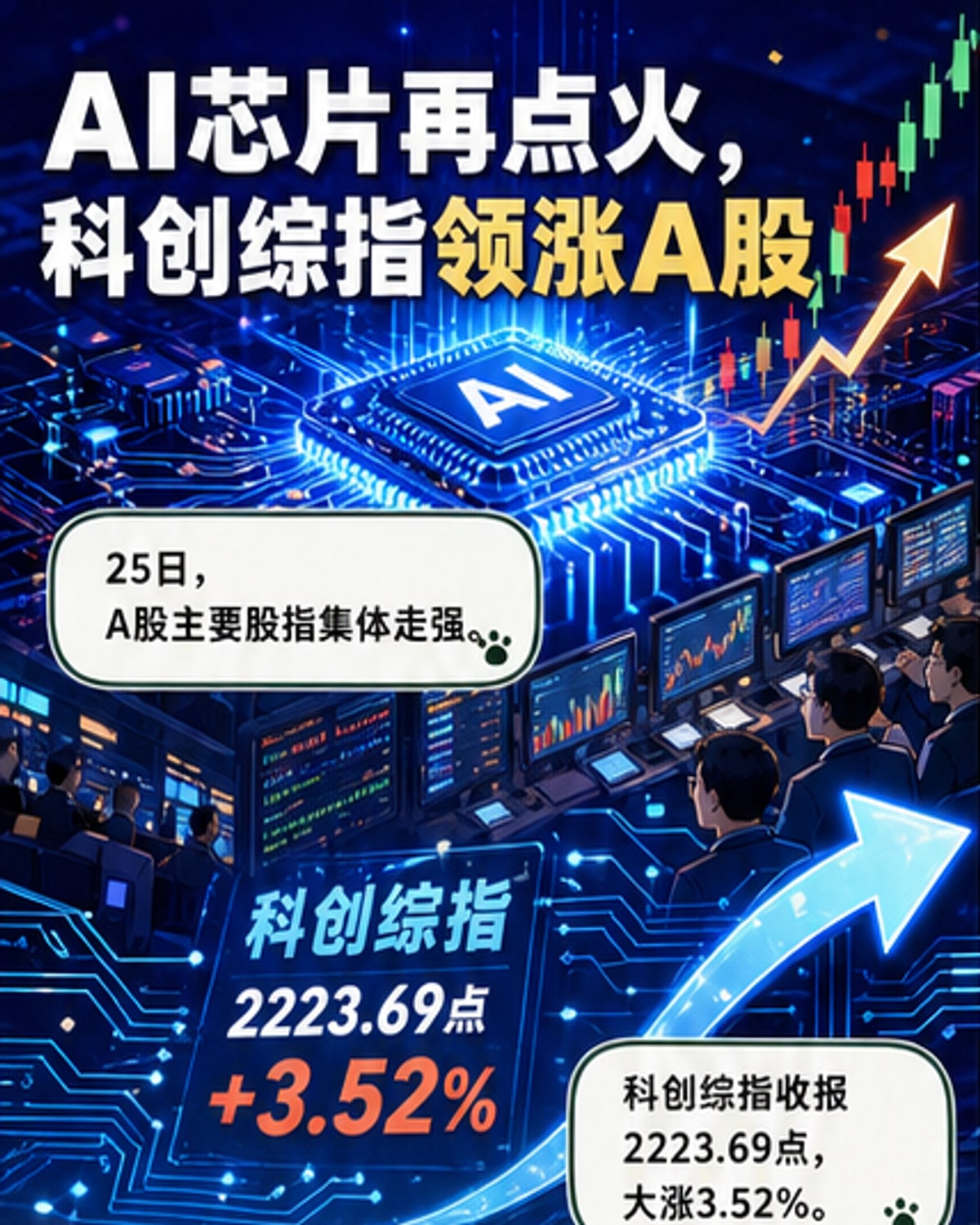 AI芯片股集体飙升 科创综指涨3.52%