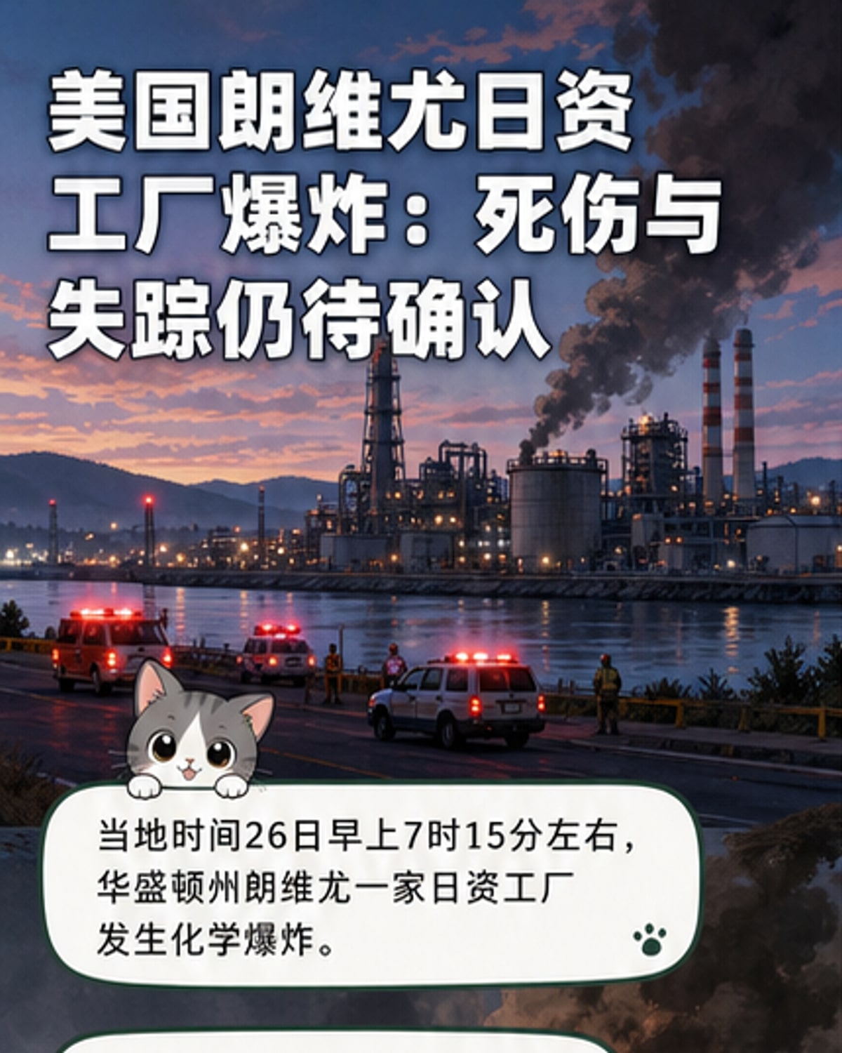 美华盛顿州日资工厂突发爆炸