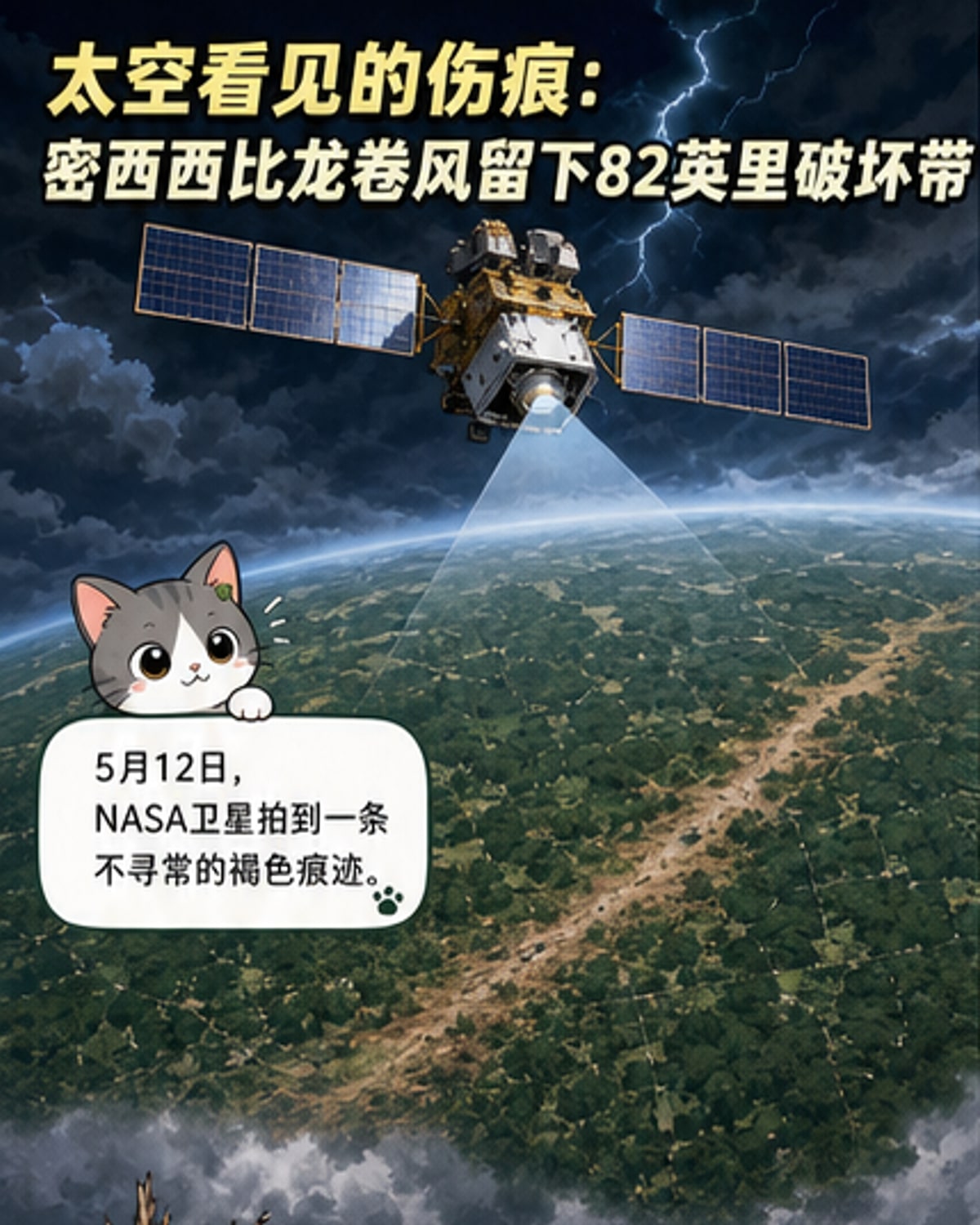 NASA卫星拍到龙卷风地面伤痕