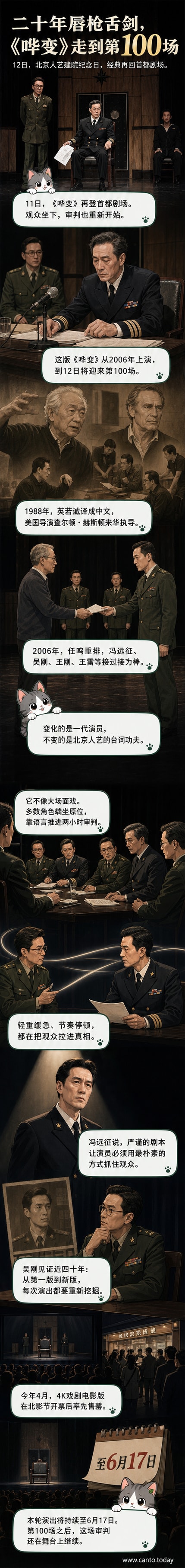 北京人艺话剧《哗变》舞台剧照，演员身着军装坐在法庭场景中，神情专注，背景为深色木质法庭布景。