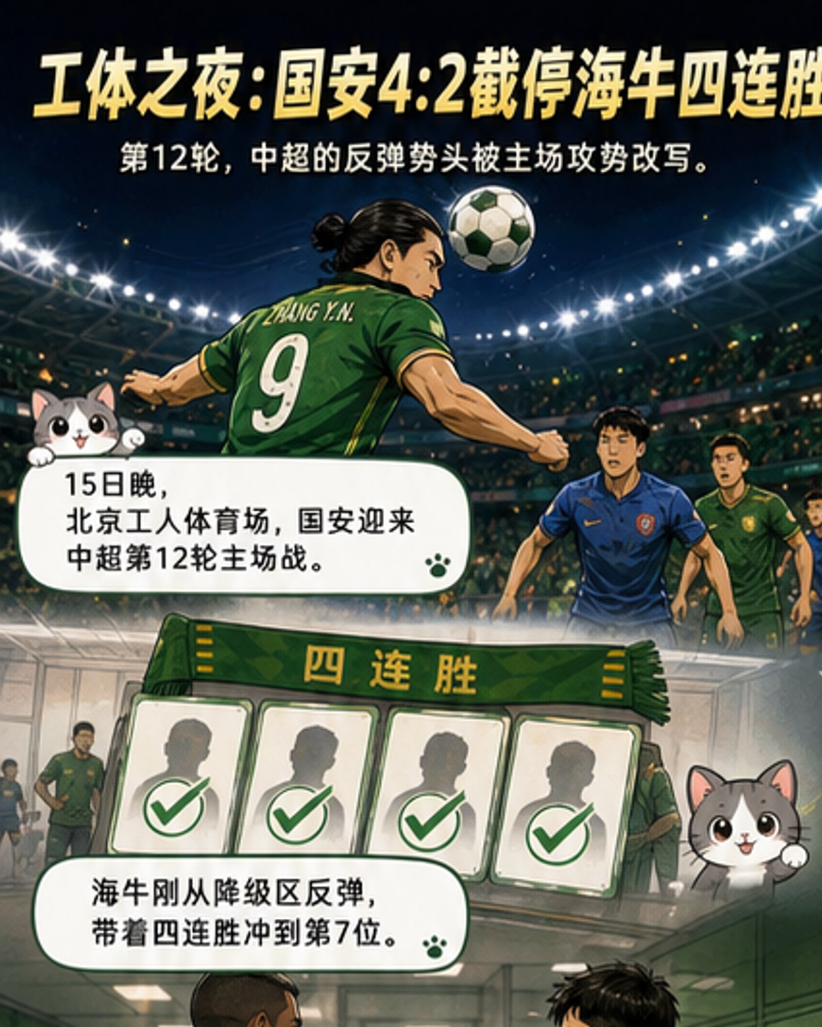 国安主场4:2力克青岛海牛