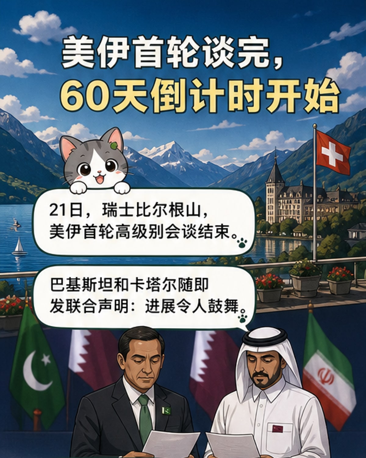 美伊谈判首轮结束，达成60天路线图