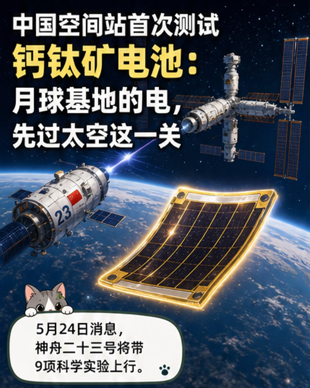 中国空间站首试钙钛矿太阳能电池