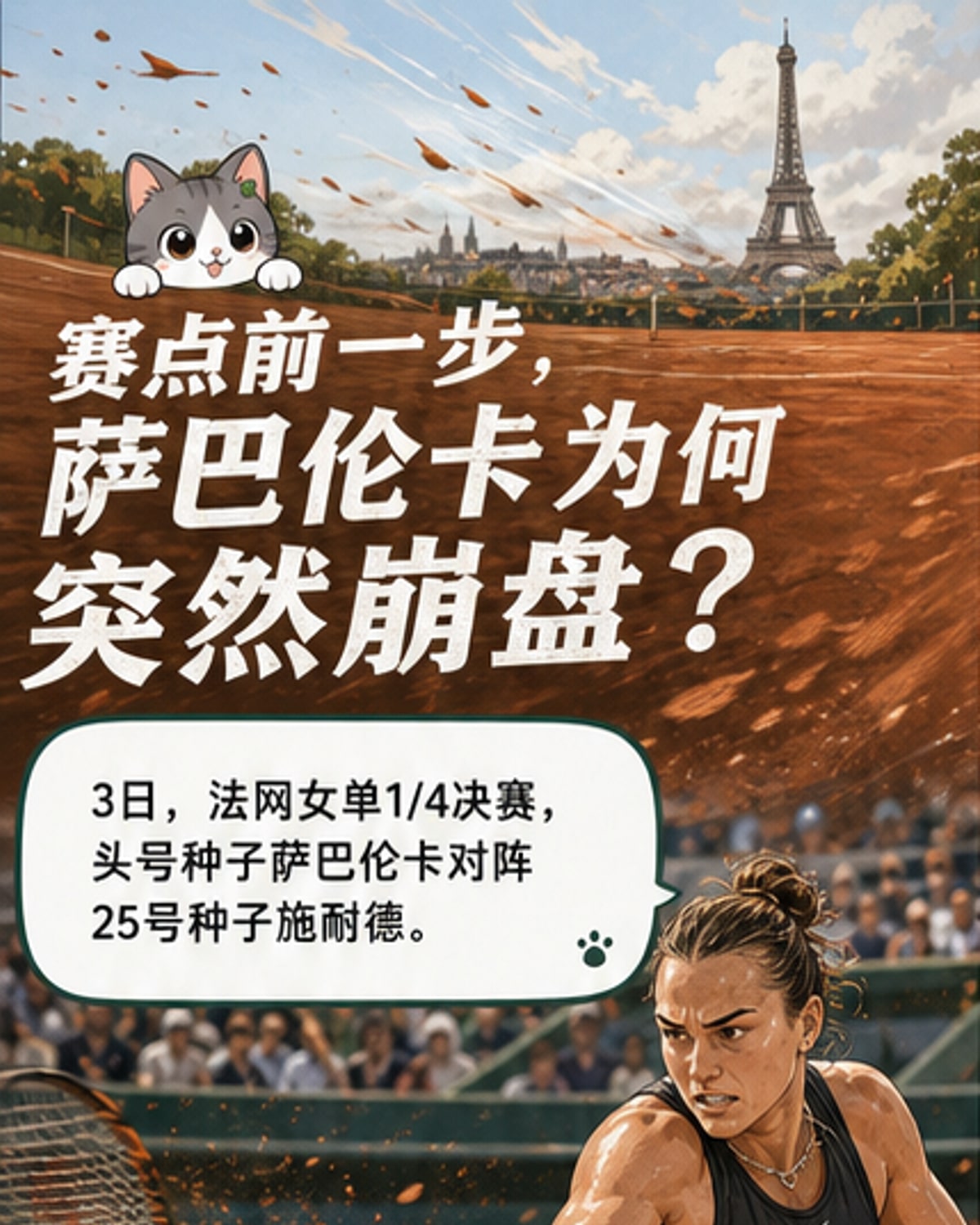 法网头号种子萨巴伦卡离奇崩盘