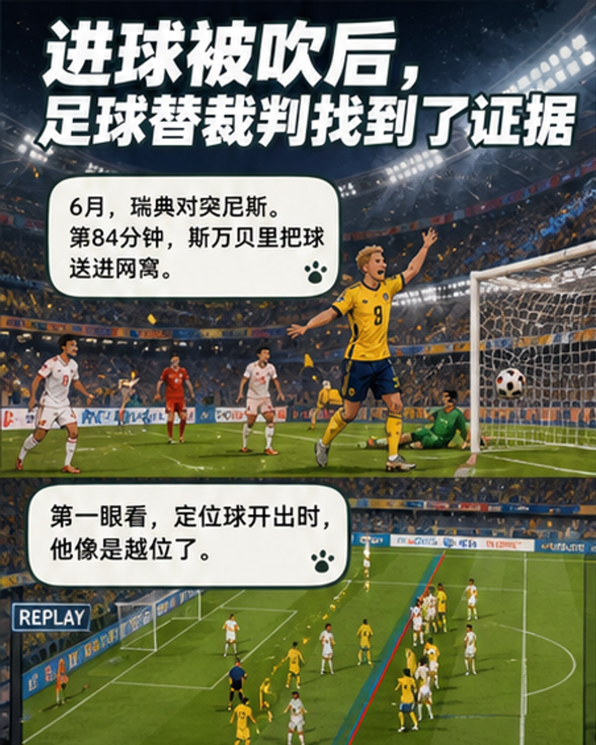 一颗名为“三重浪”的足球放在充电座上,背景是绿茵场和球员比赛的剪影