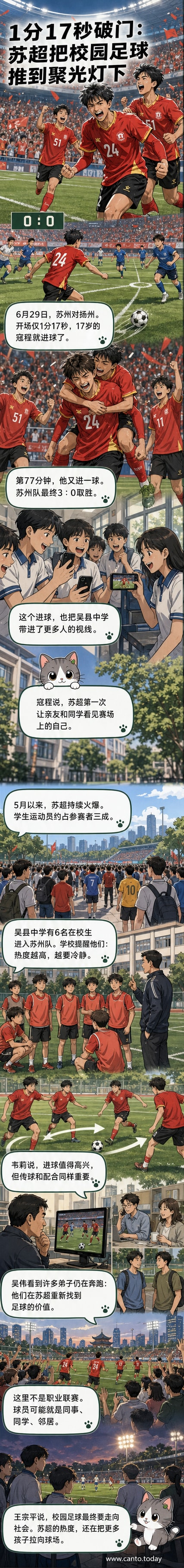 苏州吴县中学17岁球员寇程身穿24号球衣,在进球后与队友庆祝,背景是热烈的观众席。