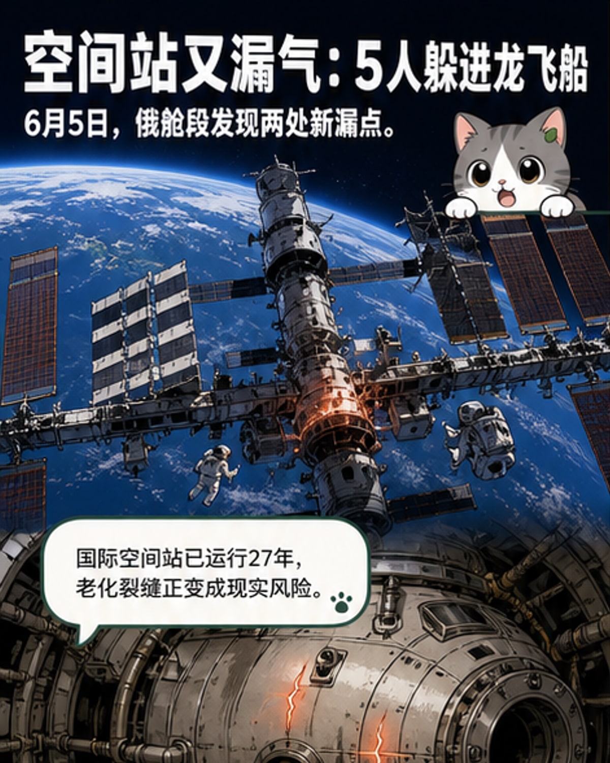 国际空间站突发漏气,宇航员紧急避险